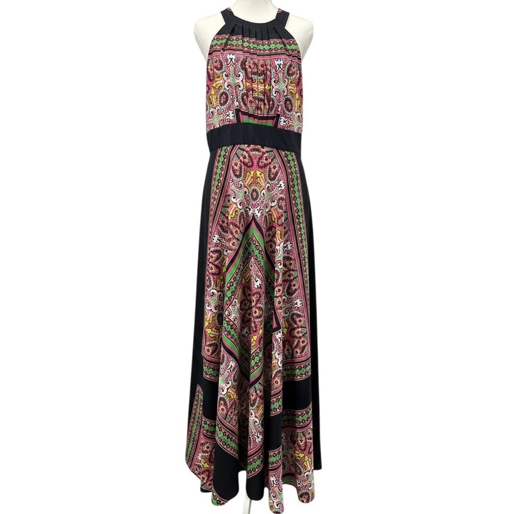 Eliza J London Times Maxi Dress Sz. 10 Paisley Boho Scarf Retro Halter Medallion